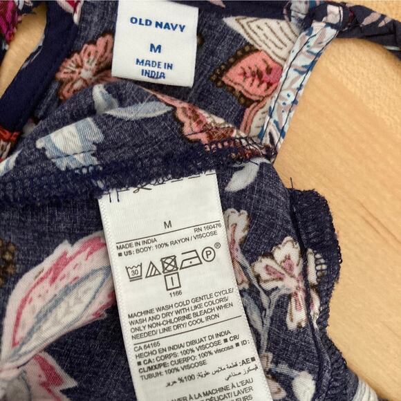 Old Navy Halter Strappy Navy Red Floral Tiered Maxi Dress Size M 100% Rayon - Picture 5 of 5